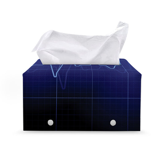 Blue Heartbeat Print Leather Tissue Box Cover