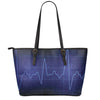 Blue Heartbeat Print Leather Tote Bag