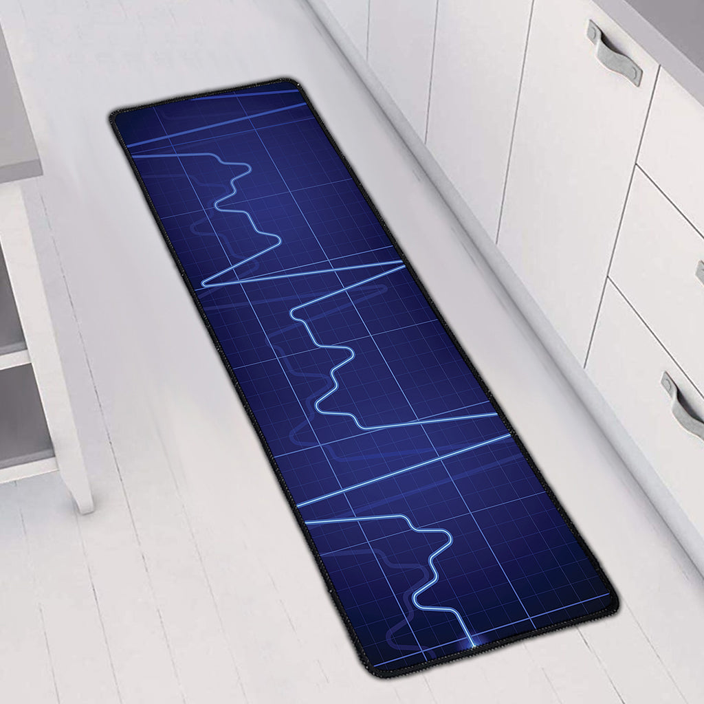 Blue Heartbeat Print Long Kitchen Mat