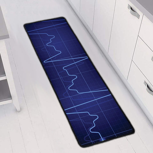 Blue Heartbeat Print Long Kitchen Mat