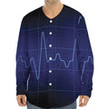 Blue Heartbeat Print Long Sleeve Baseball Jersey