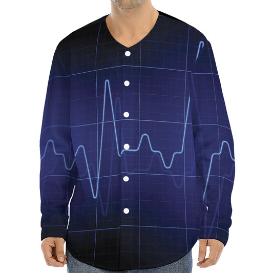 Blue Heartbeat Print Long Sleeve Baseball Jersey