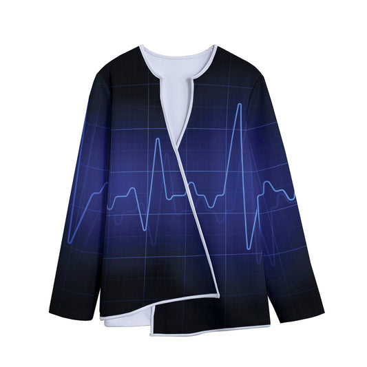 Blue Heartbeat Print Long Sleeve Short Coat