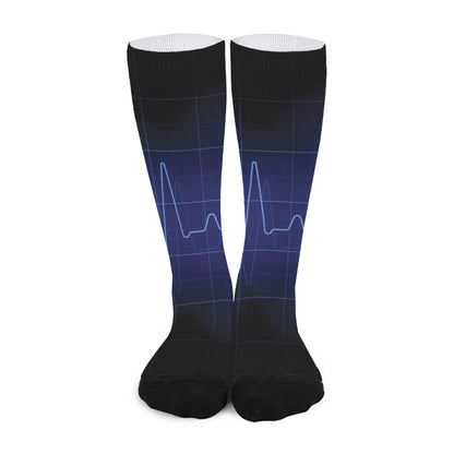Blue Heartbeat Print Long Socks
