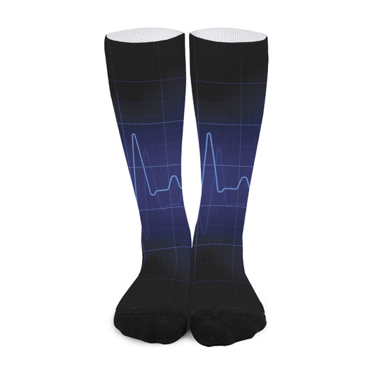 Blue Heartbeat Print Long Socks