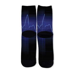 Blue Heartbeat Print Long Socks