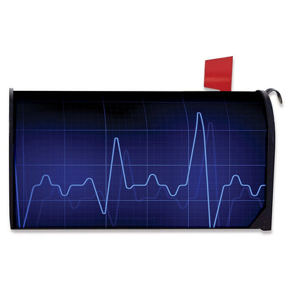 Blue Heartbeat Print Mailbox Cover