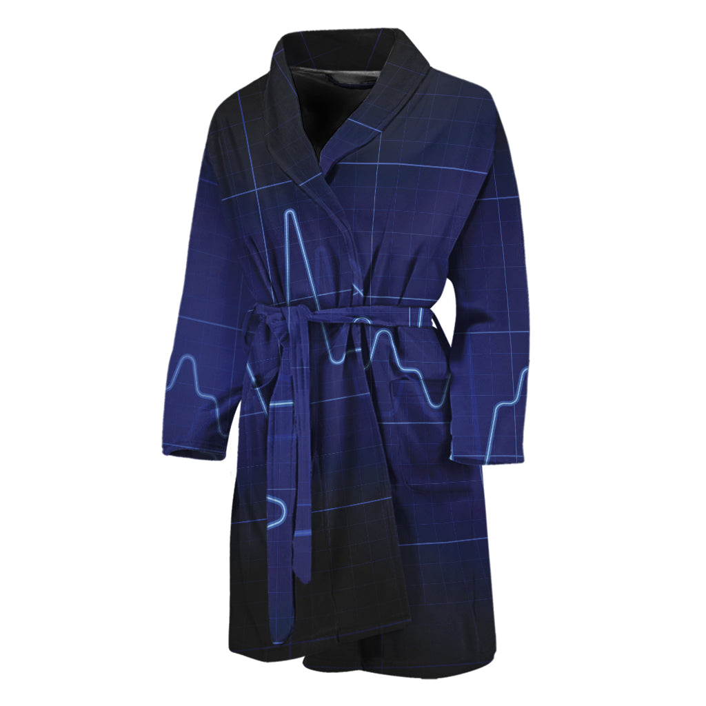 Blue Heartbeat Print Men's Bathrobe
