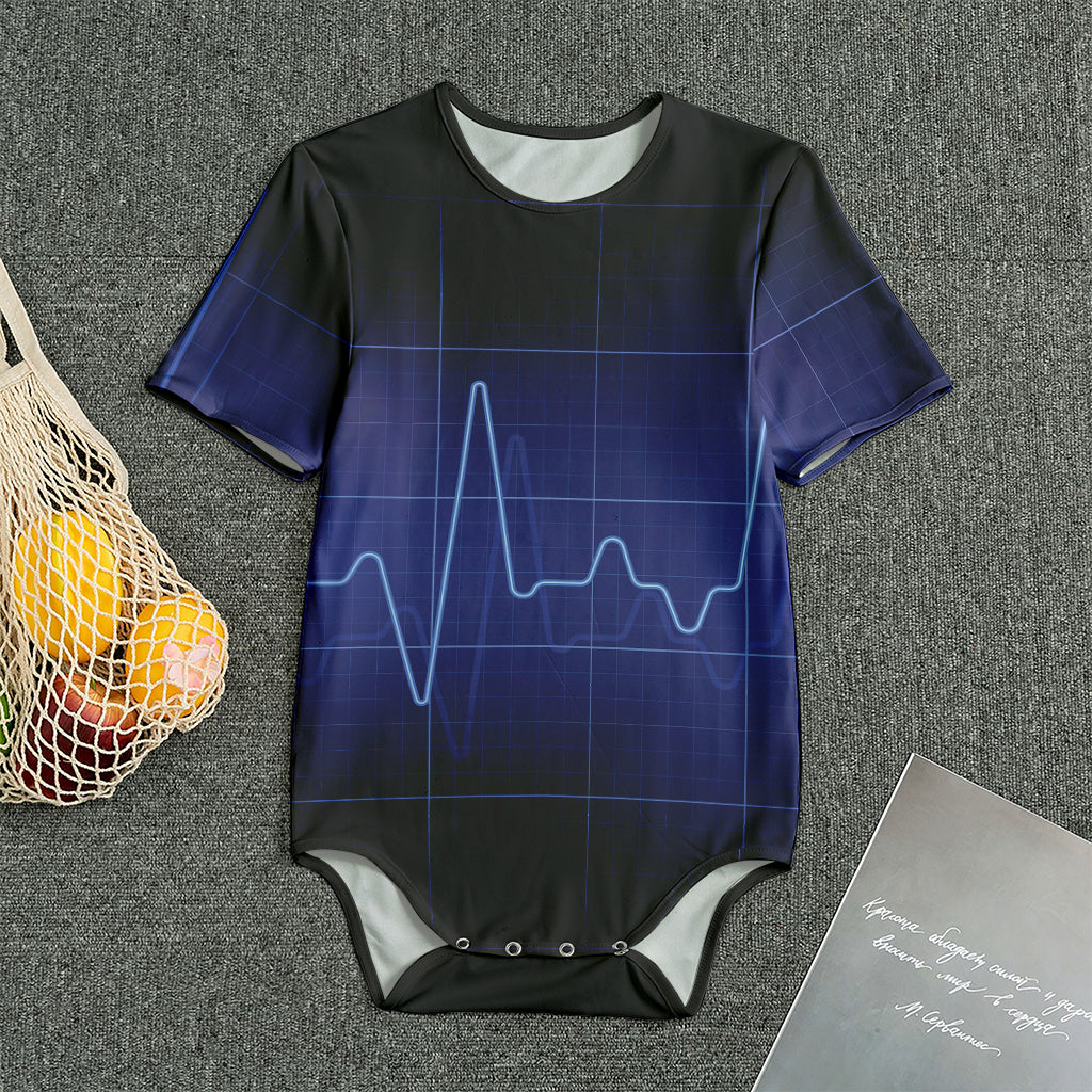 Blue Heartbeat Print Men's Bodysuit