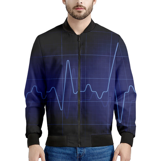 Blue Heartbeat Print Men's Bomber Jacket