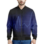 Blue Heartbeat Print Men's Bomber Jacket
