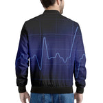 Blue Heartbeat Print Men's Bomber Jacket