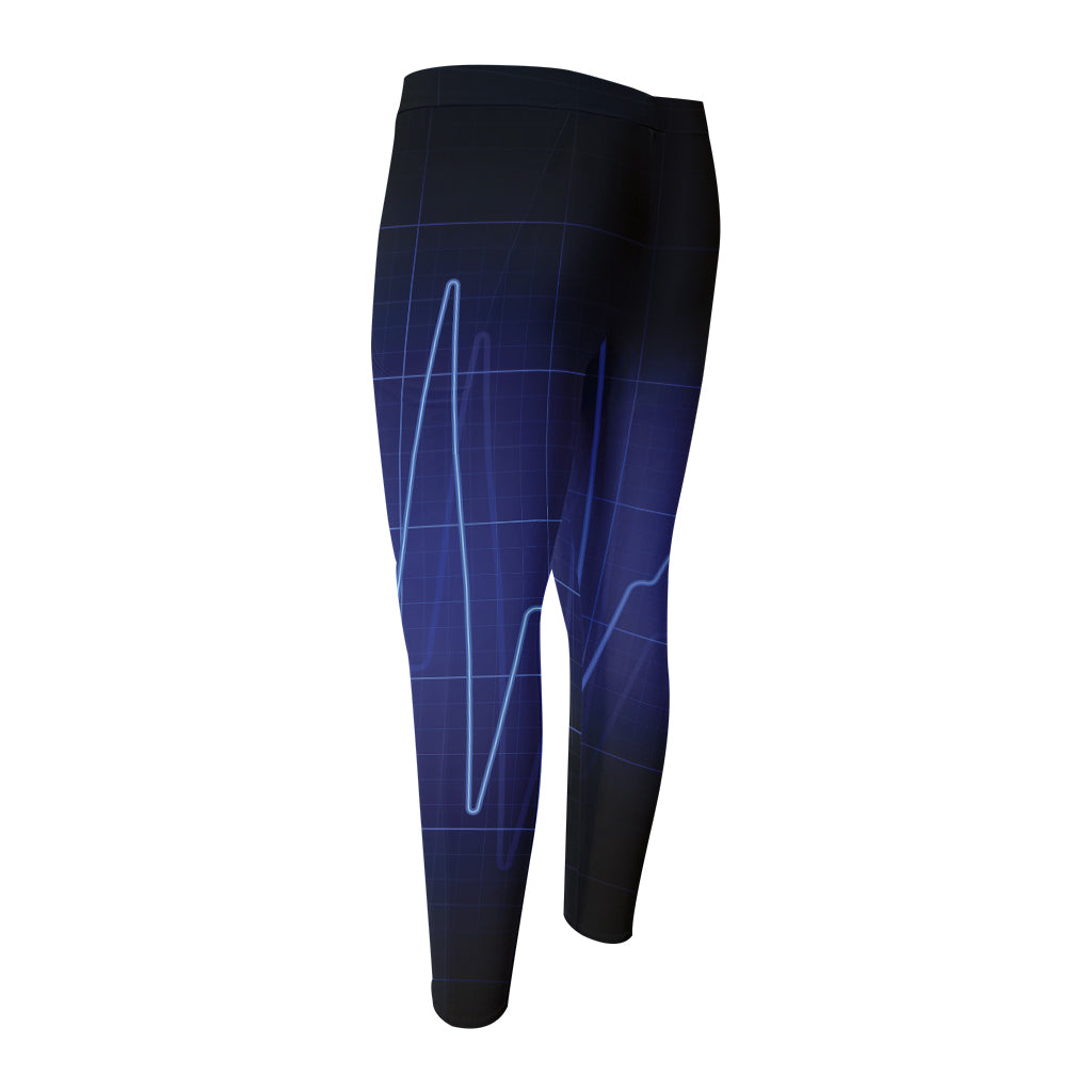 Blue Heartbeat Print Men's Compression Pants