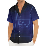 Blue Heartbeat Print Men's Deep V-Neck Shirt
