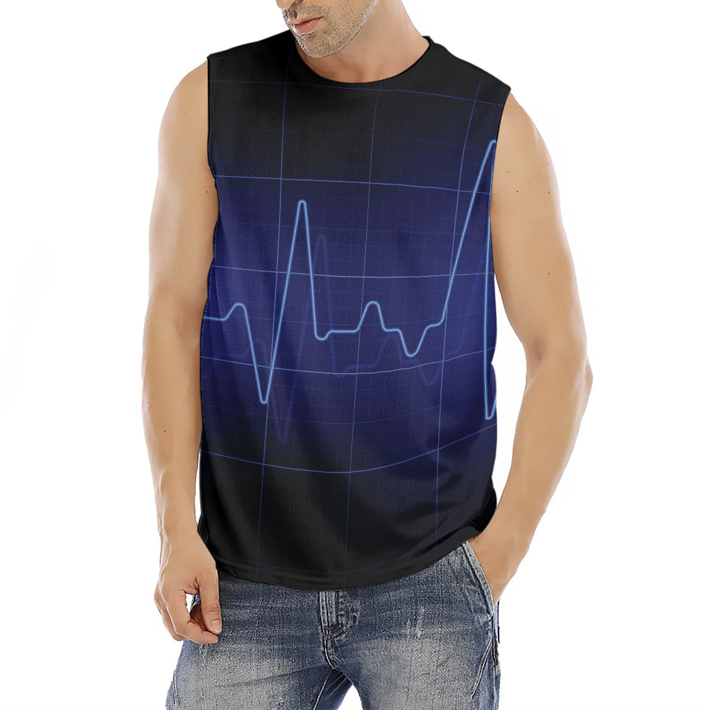 Blue Heartbeat Print Men's Fitness Tank Top