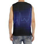 Blue Heartbeat Print Men's Fitness Tank Top