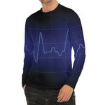 Blue Heartbeat Print Men's Long Sleeve Rash Guard
