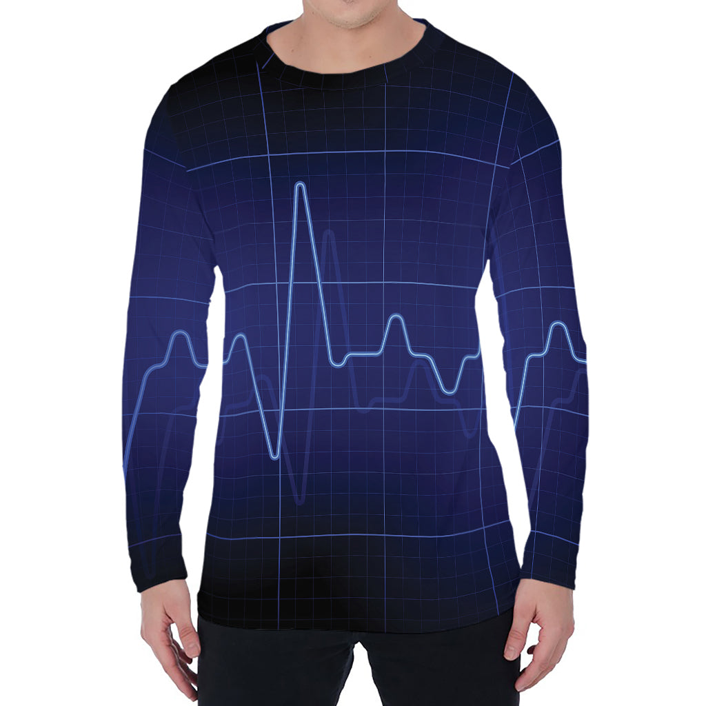 Blue Heartbeat Print Men's Long Sleeve T-Shirt