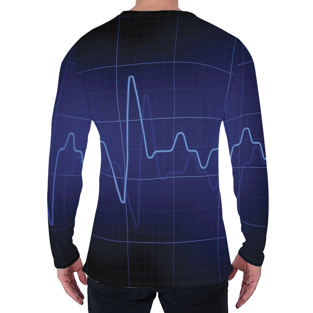 Blue Heartbeat Print Men's Long Sleeve T-Shirt
