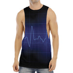 Blue Heartbeat Print Men's Muscle Tank Top