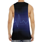 Blue Heartbeat Print Men's Muscle Tank Top