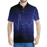 Blue Heartbeat Print Men's Polo Shirt