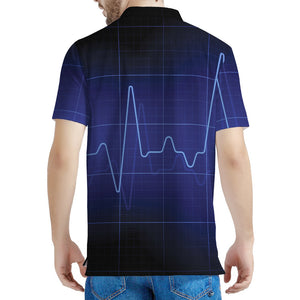 Blue Heartbeat Print Men's Polo Shirt