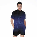 Blue Heartbeat Print Men's Romper
