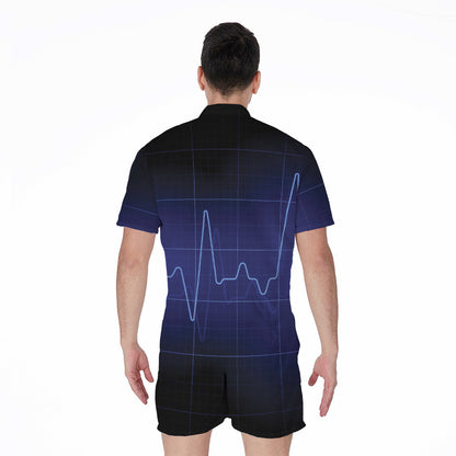 Blue Heartbeat Print Men's Rompers