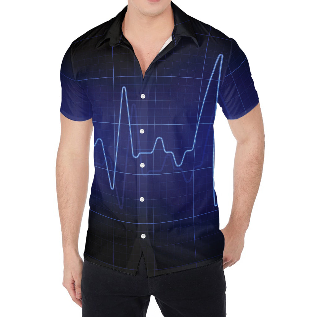 Blue Heartbeat Print Men's Shirt