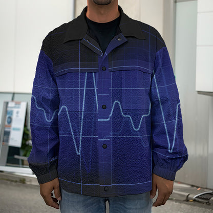 Blue Heartbeat Print Men's Shirt Jacket