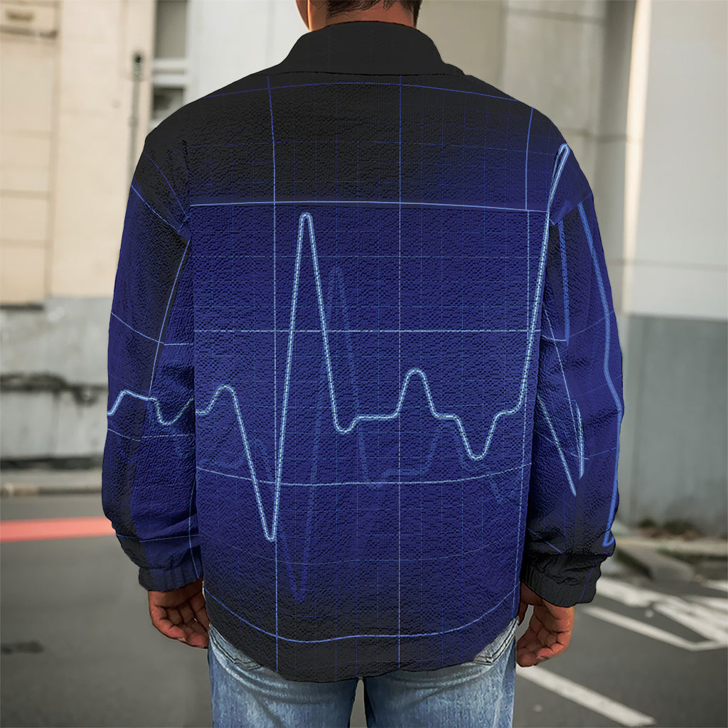 Blue Heartbeat Print Men's Shirt Jacket
