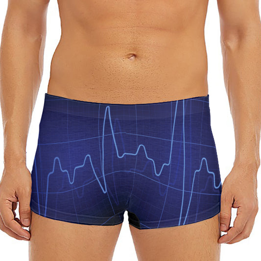 Blue Heartbeat Print Men's Short Boxer Briefs