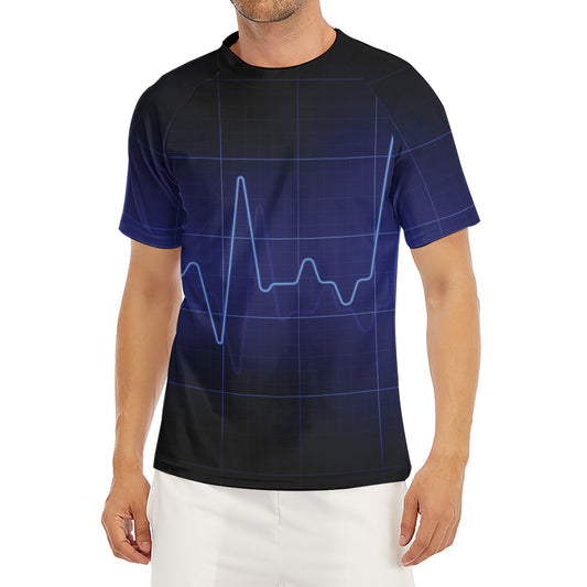 Blue Heartbeat Print Men's Short Sleeve Rash Guard