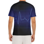 Blue Heartbeat Print Men's Short Sleeve Rash Guard