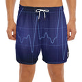 Blue Heartbeat Print Men's Split Running Shorts