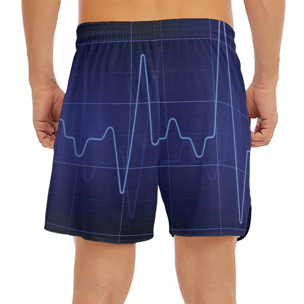 Blue Heartbeat Print Men's Split Running Shorts