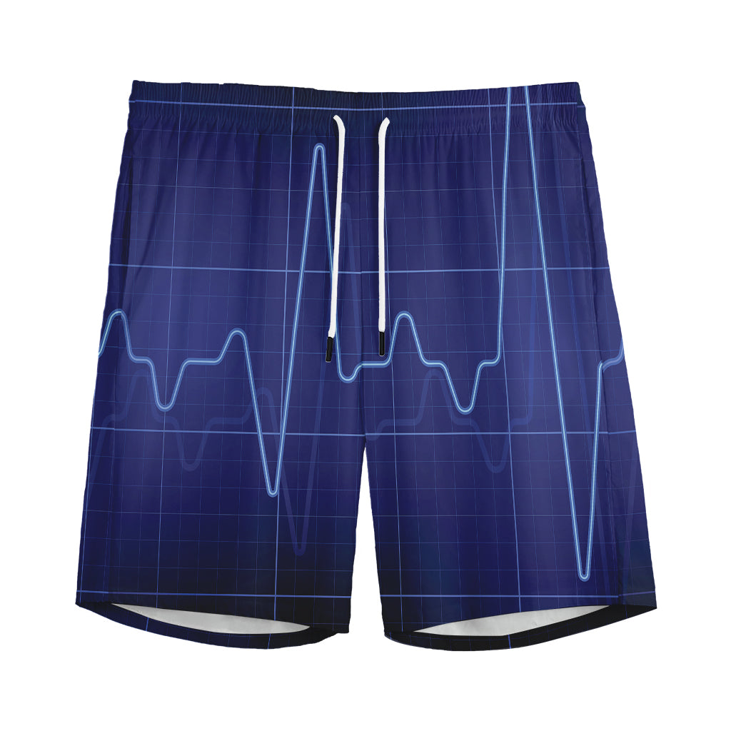 Blue Heartbeat Print Men's Sports Shorts