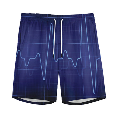 Blue Heartbeat Print Men's Sports Shorts