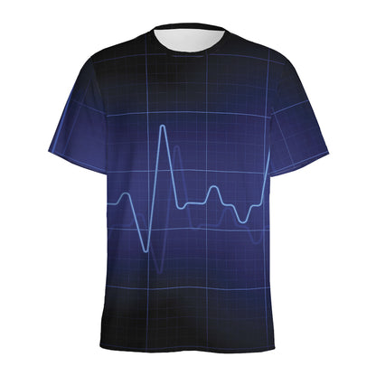 Blue Heartbeat Print Men's Sports T-Shirt