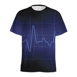 Blue Heartbeat Print Men's Sports T-Shirt