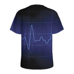 Blue Heartbeat Print Men's Sports T-Shirt