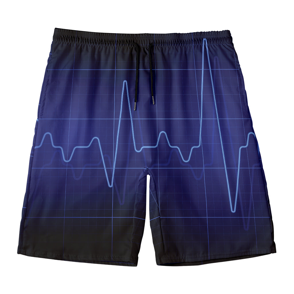 Blue Heartbeat Print Men's Swim Trunks