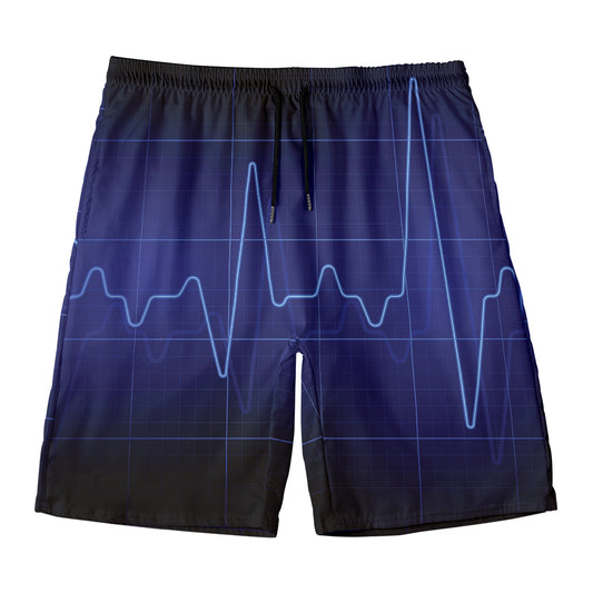 Blue Heartbeat Print Men's Swim Trunks