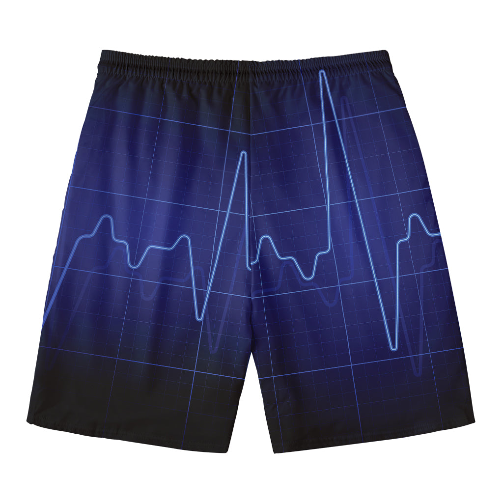 Blue Heartbeat Print Men's Swim Trunks