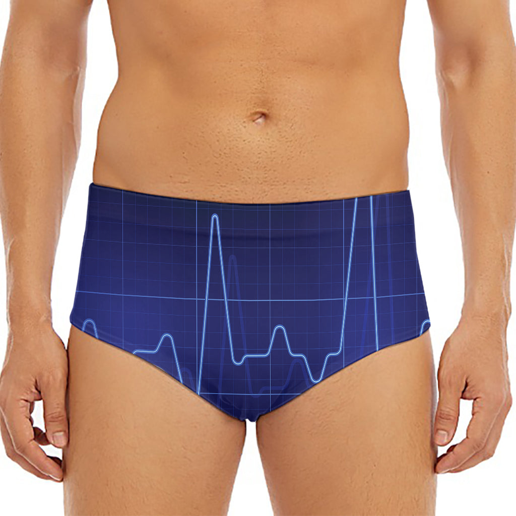 Blue Heartbeat Print Men's Triangle Swim Briefs