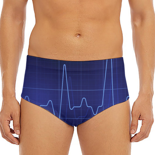 Blue Heartbeat Print Men's Triangle Swim Briefs