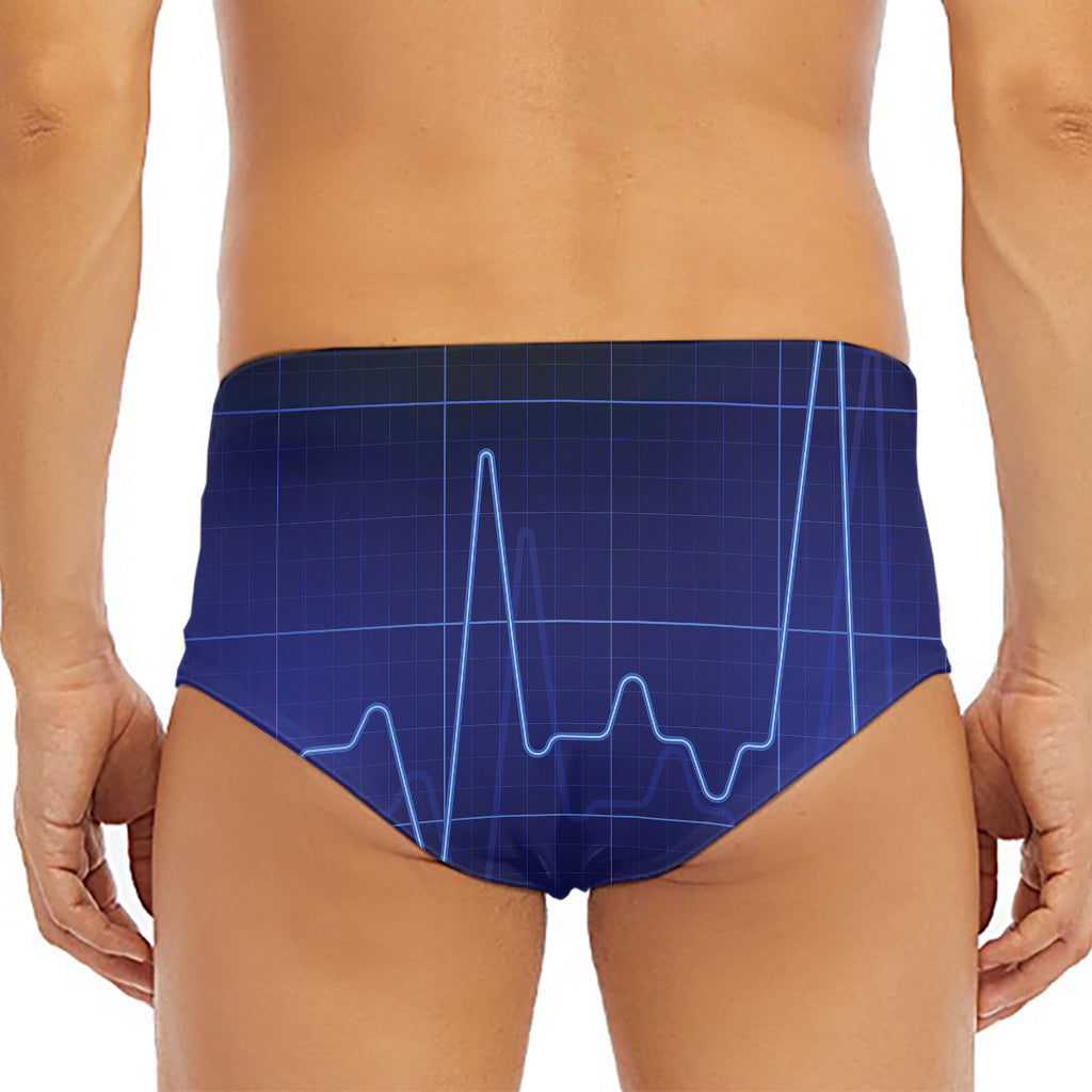 Blue Heartbeat Print Men's Triangle Swim Briefs