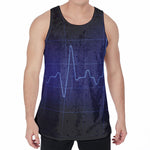 Blue Heartbeat Print Men's Velvet Tank Top