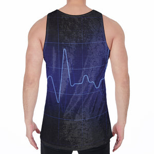 Blue Heartbeat Print Men's Velvet Tank Top